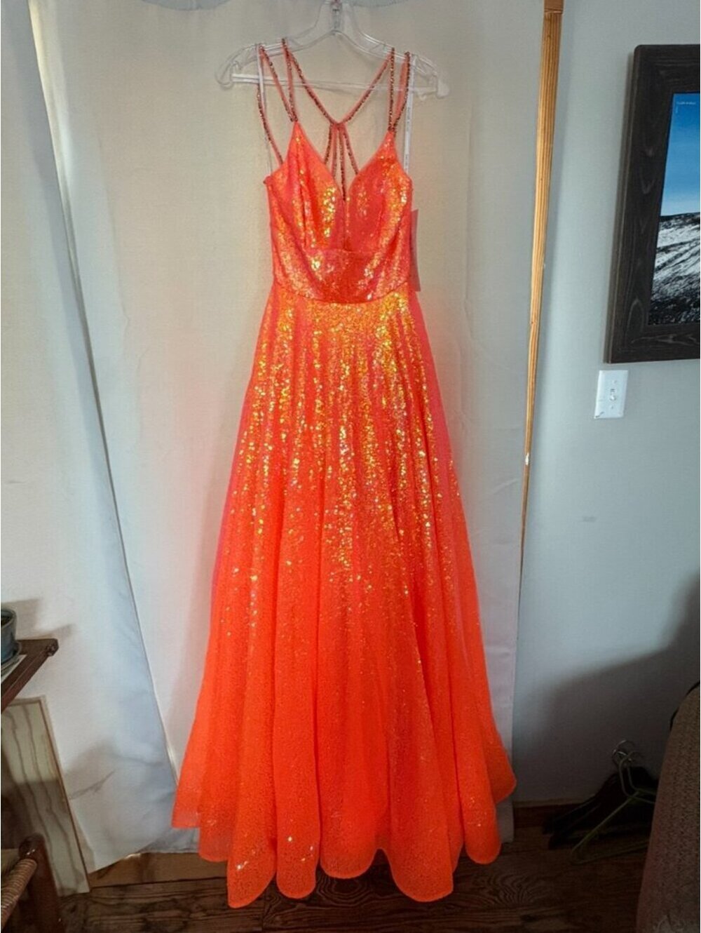 Rachel Allan Sequenced Prom Dress 70130 Tangerine Size 2 - Picture 3 of 4